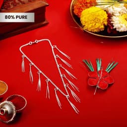 Silver Durva Haar and Red Petal Jaswand Flower Ganpati Set