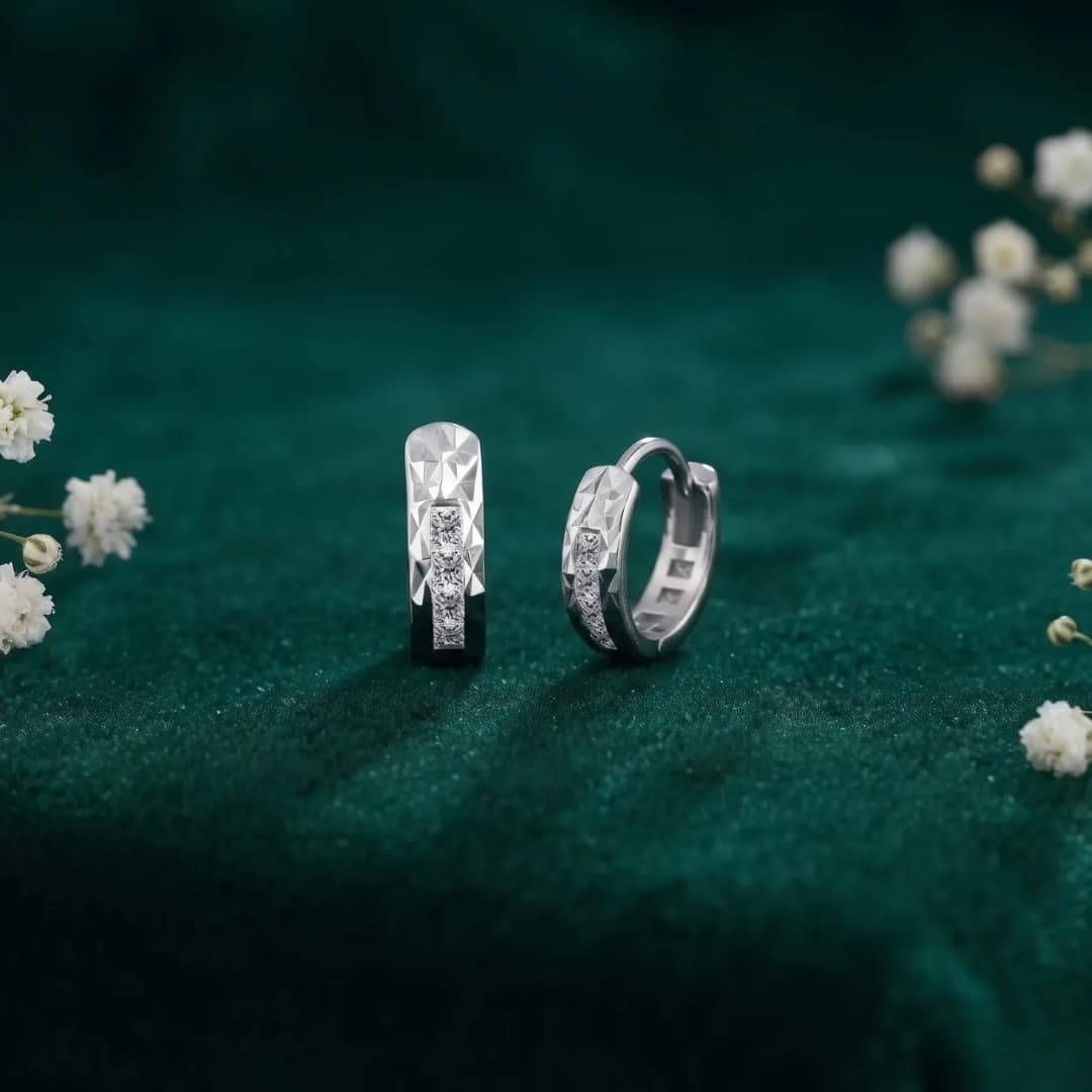 Silver Textured Huggie Earrings