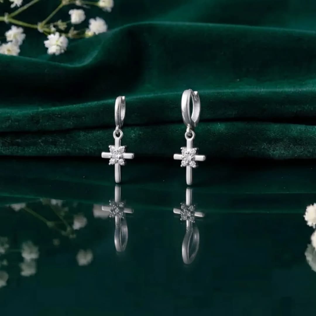 Sterling Silver Cross Bali Earrings