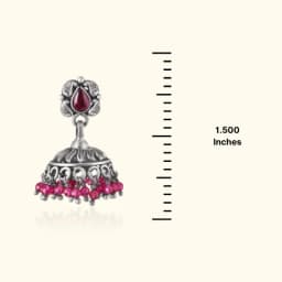 Pink Stone Oxidised Silver Jhumka