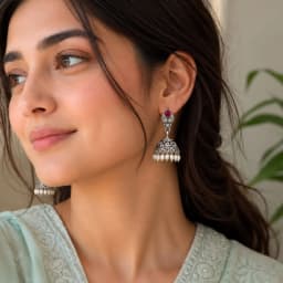 Leaf Top Oxidised Silver Jhumka