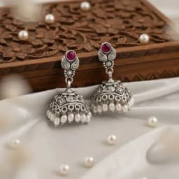 Leaf Top Oxidised Silver Jhumka