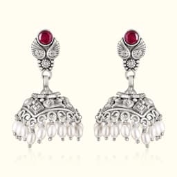 Leaf Top Oxidised Silver Jhumka