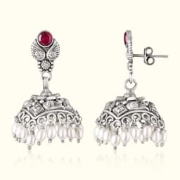 Leaf Top Oxidised Silver Jhumka