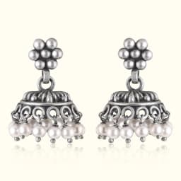 Classic Flower Oxidised Silver Jhumka