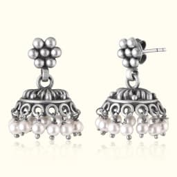 Classic Flower Oxidised Silver Jhumka