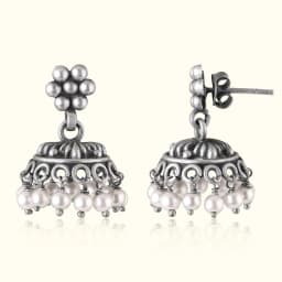 Classic Flower Oxidised Silver Jhumka