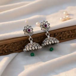 Vrindavan Oxidised Silver Jhumka