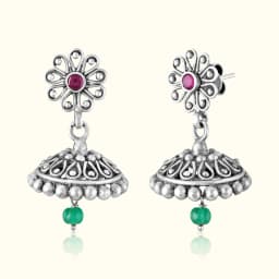 Vrindavan Oxidised Silver Jhumka