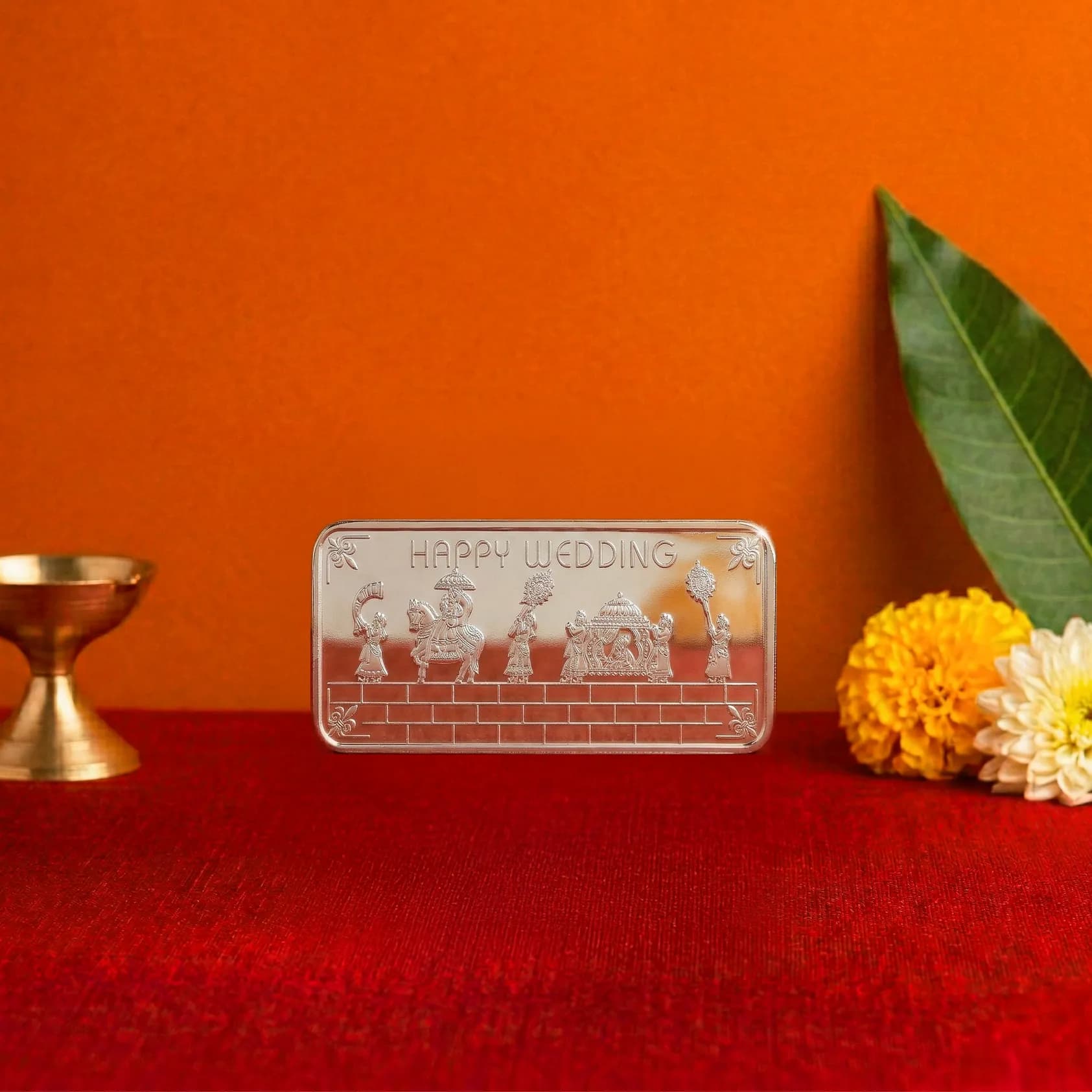 Happy Wedding Engraved 999 Silver Biscuit