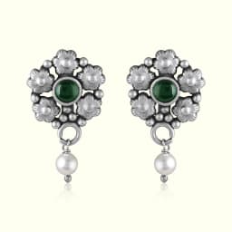 Green Daisy Oxidised Silver Drops