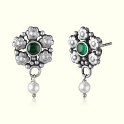 Green Daisy Oxidised Silver Drops
