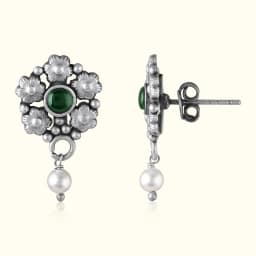 Green Daisy Oxidised Silver Drops
