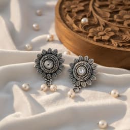Oxidised Chakra Silver Earrings