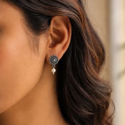 Oxidised Chakra Silver Earrings