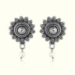 Oxidised Chakra Silver Earrings
