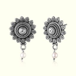 Oxidised Chakra Silver Earrings