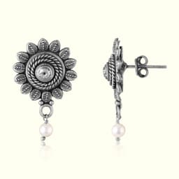Oxidised Chakra Silver Earrings