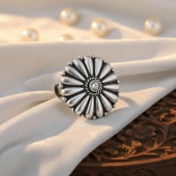 Classic Sunburst Oxidised Silver Adjustable Ring