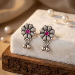 Oxidised Silver Earrings with Ghungroo Drops