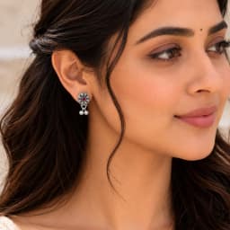 Oxidised Silver Earrings with Ghungroo Drops