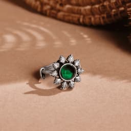 Green Oxidised Silver Ring