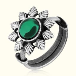 Green Oxidised Silver Ring
