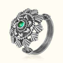 Emerald Bloom Oxidised Silver Adjustable Ring