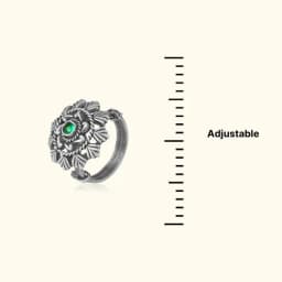 Emerald Bloom Oxidised Silver Adjustable Ring