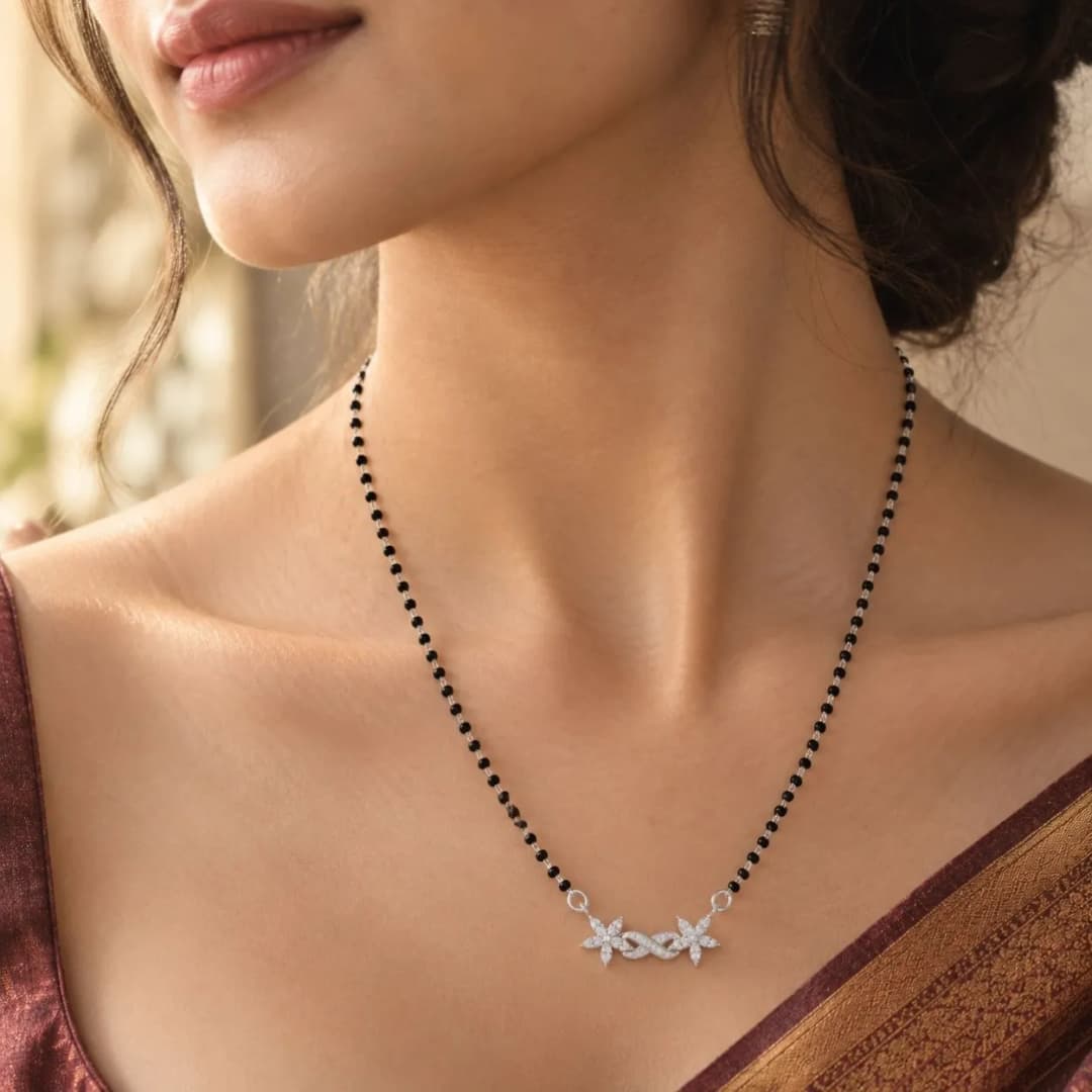 Modern Silver Mangalsutra with Infinity Pendant