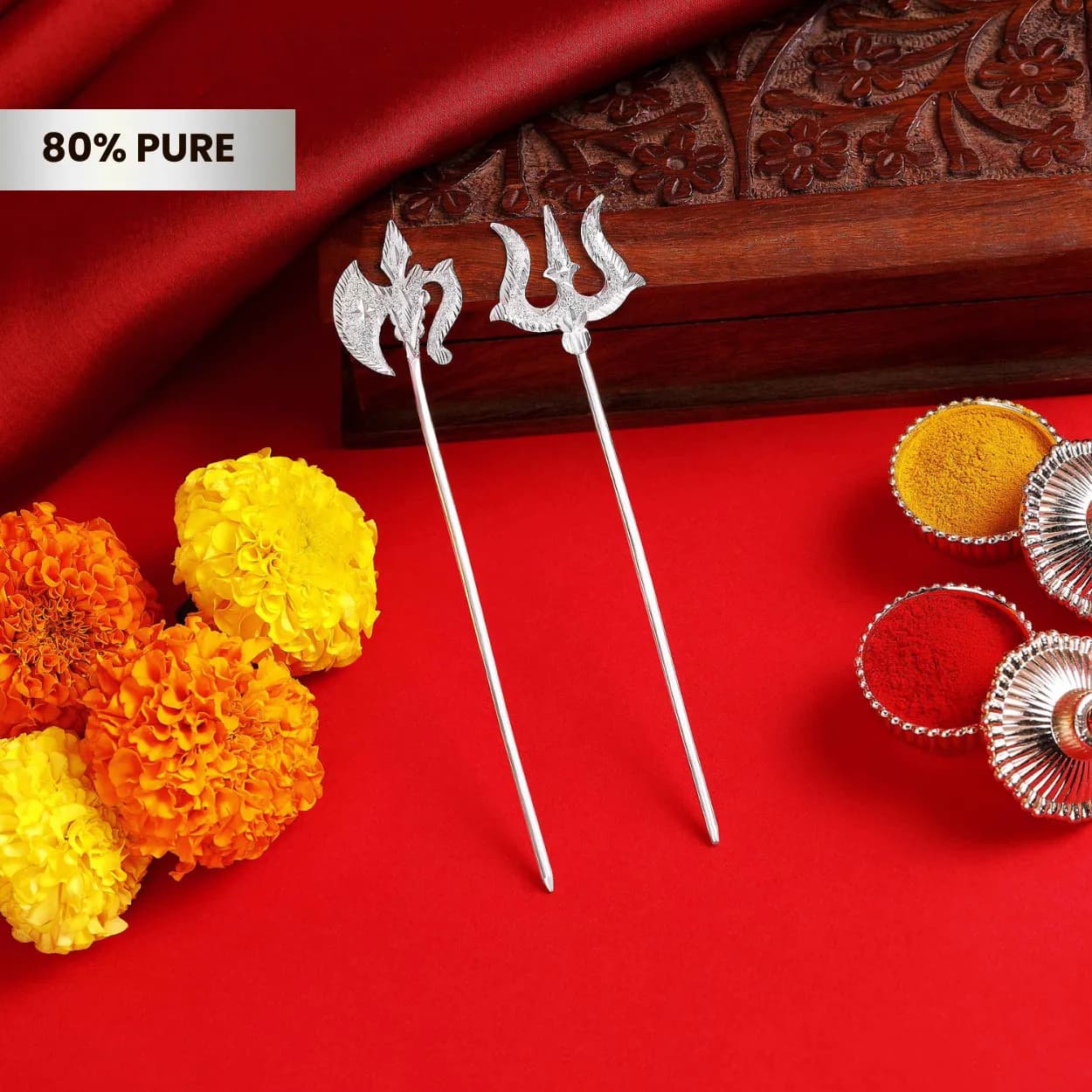 Silver Parshu and Trishul Ganpati Decoration Set